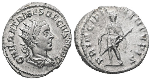 Ancient Roman Silver coin of Herennius Etruscus as Caesar - PRINCIPI IVVENTVTIS